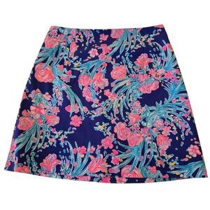 Lilly Pulitzer Womens Izzy Corisica Pink Blue Cotton Blend Lined Skirt Size 4